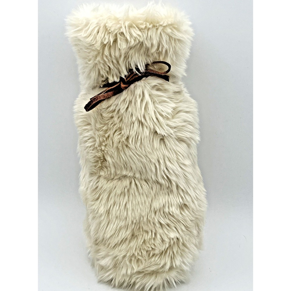 RESTORATION HARDWARE Cream Faux Fur Wine Bag Silky Lining Leather Tie EUC